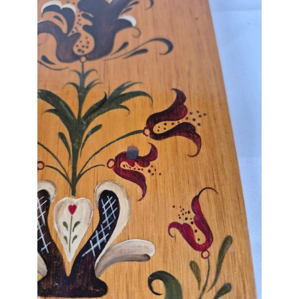 Vintage Rosemaling Hand Painted Wooden Cutting Board Wall Plaque Floral Folk Art
